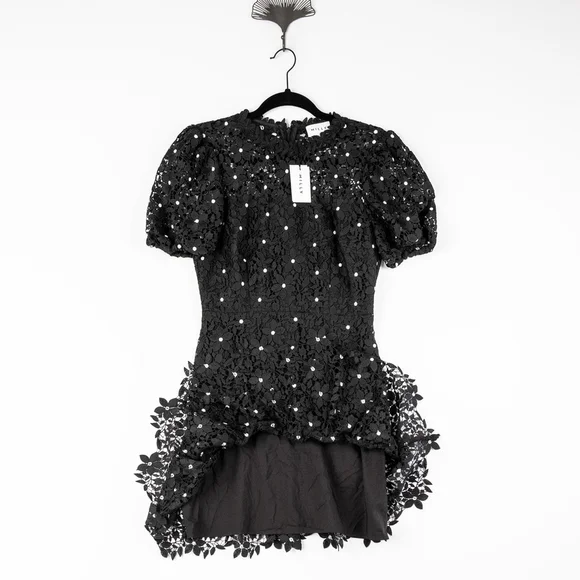 NWT MILLY Yasmin Daisy Mini Lace-trim Dress in Black - Size 2 -  threedaughtersproperties.com